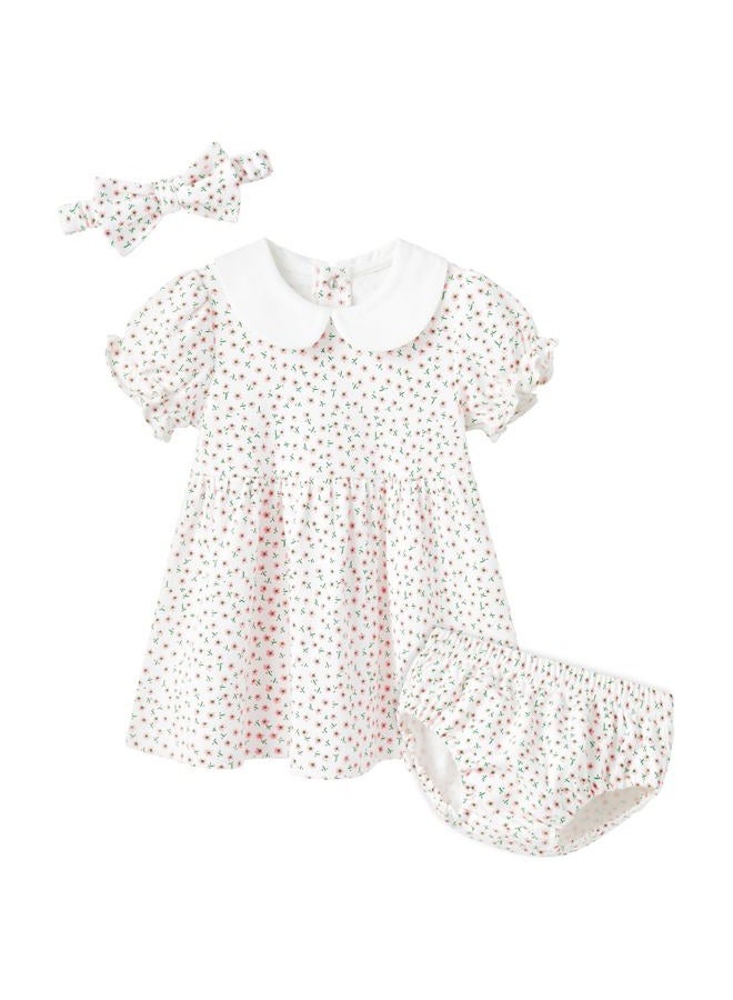 PureBorn Baby Girls Dress Long Sleeve Cotton Dresses with Bloomer Playwear Dress with Headband Cream Floral 3-6 Months - Image 1