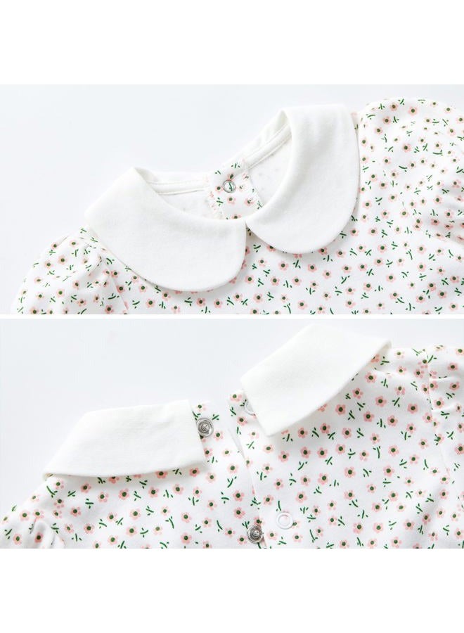 PureBorn Baby Girls Dress Long Sleeve Cotton Dresses with Bloomer Playwear Dress with Headband Cream Floral 3-6 Months - Image 4