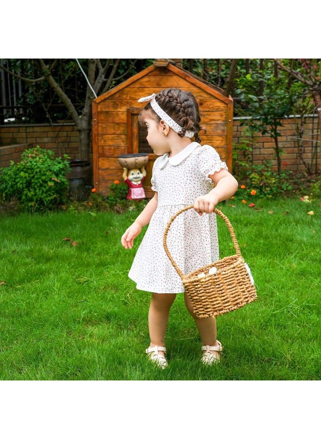 PureBorn Baby Girls Dress Long Sleeve Cotton Dresses with Bloomer Playwear Dress with Headband Cream Floral 3-6 Months - Image 2