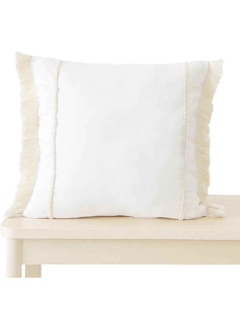Ritmo Home Tasseled Bohemian Scandinavian White Throw Pillow Cover  - Image 1
