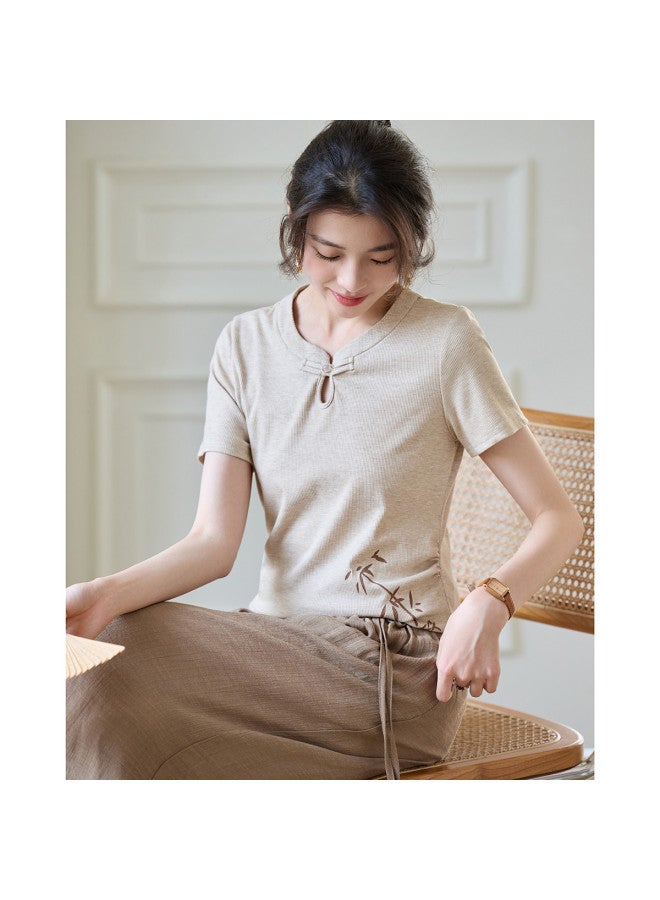 Tucano Summer Round Neck Short Sleeve Printed T-Shirt With Elastic Waist Wide Leg Pants Two-Piece Set For Women - Image 3