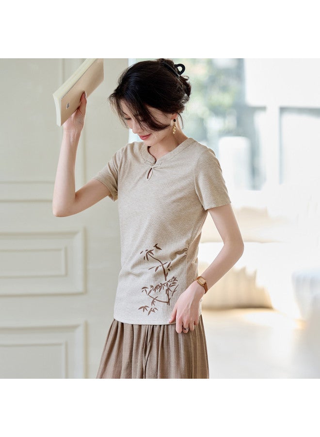 Tucano Summer Round Neck Short Sleeve Printed T-Shirt With Elastic Waist Wide Leg Pants Two-Piece Set For Women - Image 2