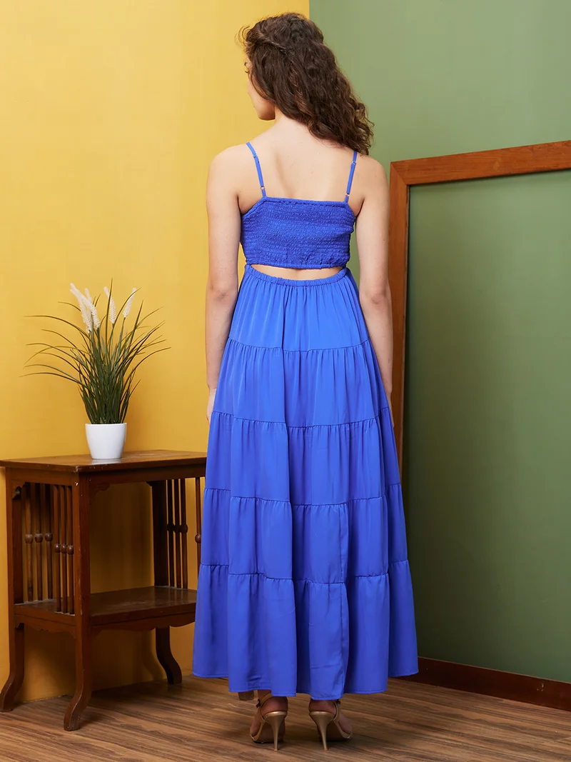 globus Women Smocked Tiered Fit & Flare Maxi Party Dress