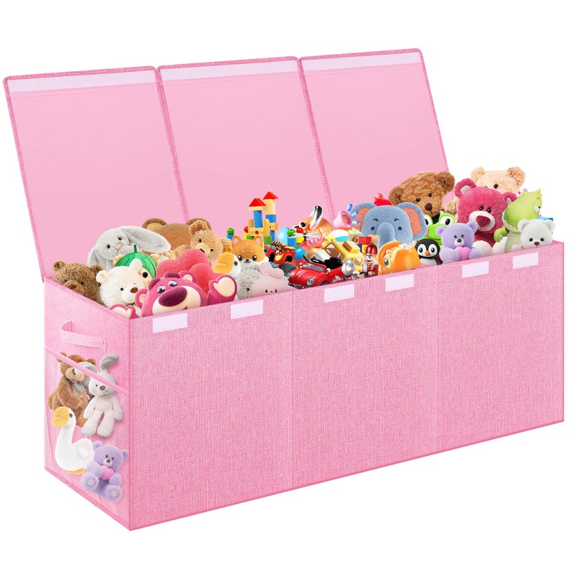 Mabahoo Extra Large Toy Box Toybox for Kids Boys Girls Collapsible Sturdy Toy Storage Organizer with Mesh Pockets 40x14x16 Kids Storage Boxes Bins Baskets for Nursery Playroom Pink - Image 2