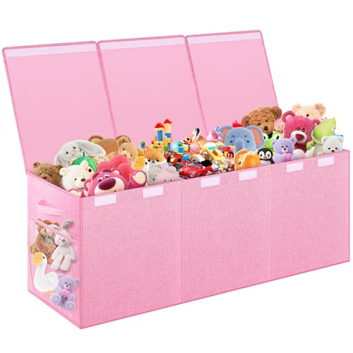 Mabahoo Extra Large Toy Box Toybox for Kids Boys Girls Collapsible Sturdy Toy Storage Organizer with Mesh Pockets 40x14x16 Kids Storage Boxes Bins Baskets for Nursery Playroom Pink - Image 1