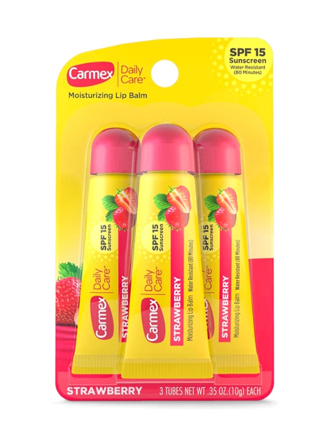 Carmex Pack Of 3 Moisturising Lip Balms Multi Pack Set Classic Tube Pineapple And Mint Tube Strawberry Tube Multicolour 10 g