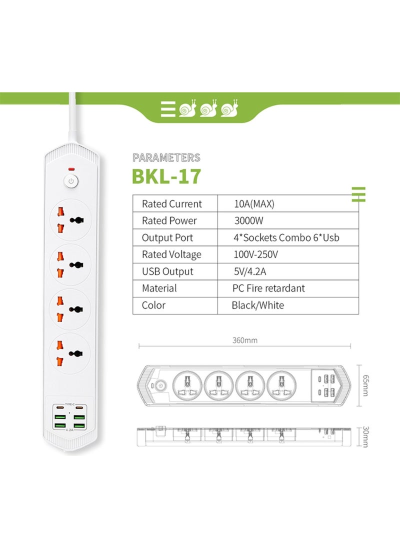 Lisa Butik - Lisa Boutique 10 Input 4+4 USB + 2 Type-C Multiple Socket 2 M Cable Current Protection Switched Extension Group Socket 3000W - Image 1