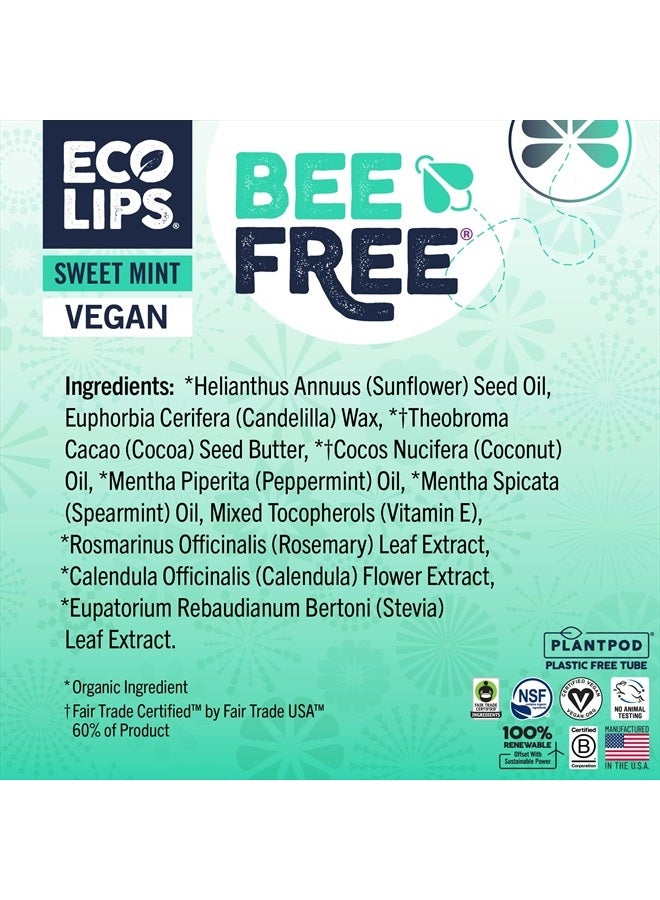 Eco Lips Vegan Lip Balm Sweet Mint by Eco Lips flavor 3 Pack Natural Bee Free with Candelilla Wax, Organic Cocoa Butter, & Coconut Oil Lip Care. 100% Plastic-Free Plant Pod Packaging - Made in USA - Image 5
