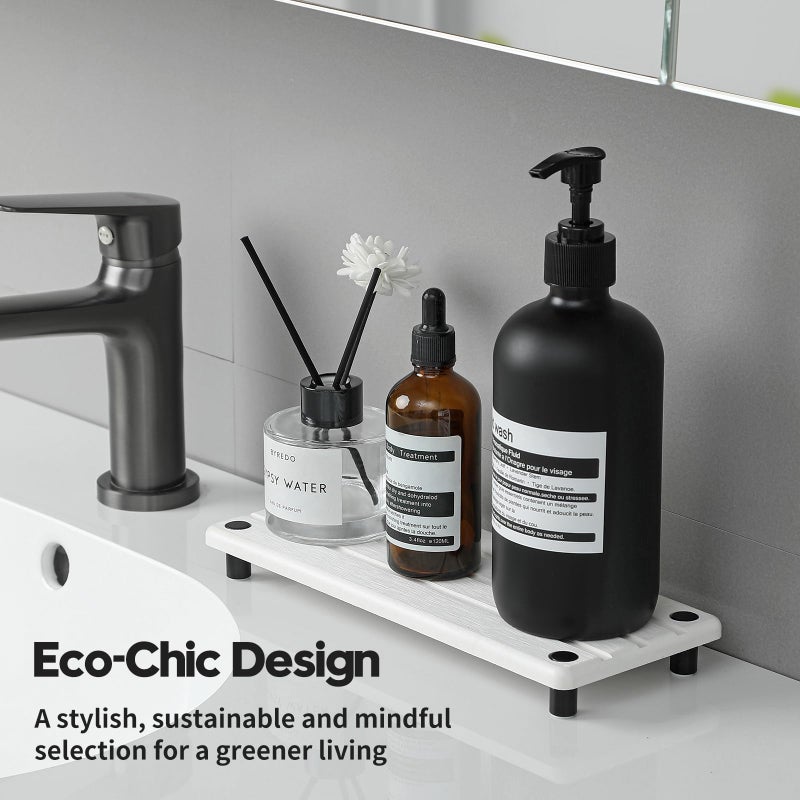 Razborci Instant Dry Sink Caddy Kitchen Sink Organizer, Quick Drying Diatomaceous Earth Stone Sink Tray Sponge Holder Soap Dish, Bathroom Countertop Vanity Dispenser Toothbrush Bottle, White, 10" x 4" - Image 4