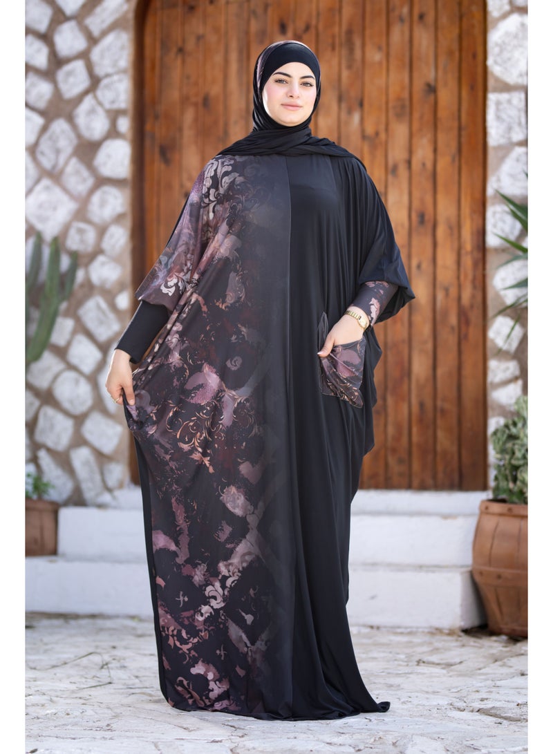 SATR HIJABI Women Printed Isdal Prayer Set – Full Coverage 2-Piece Prayer Outfit with Pocket, Soft Modest Islamic Wear Black & Pattern Design - Image 4
