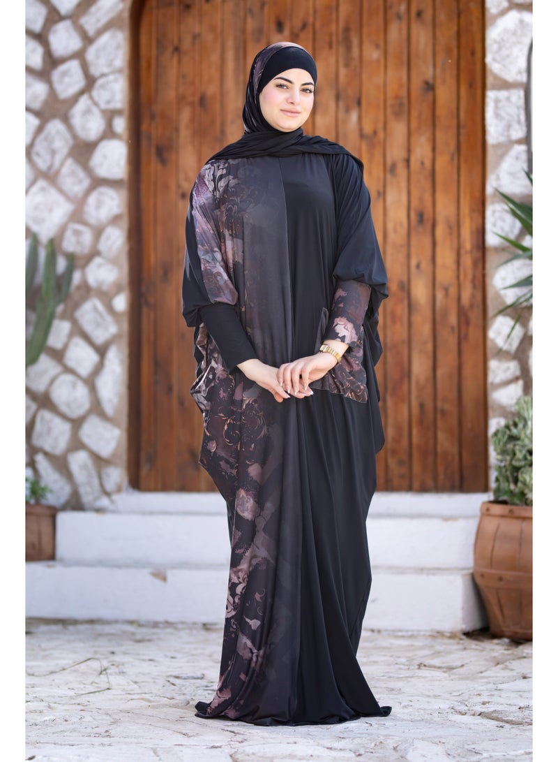 SATR HIJABI Women Printed Isdal Prayer Set – Full Coverage 2-Piece Prayer Outfit with Pocket, Soft Modest Islamic Wear Black & Pattern Design - Image 5