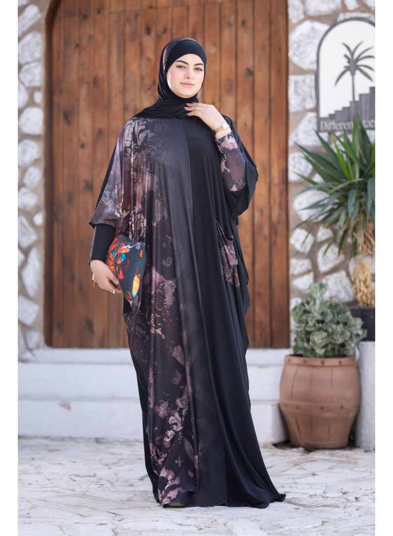 SATR HIJABI Women Printed Isdal Prayer Set – Full Coverage 2-Piece Prayer Outfit with Pocket, Soft Modest Islamic Wear Black & Pattern Design - Image 2