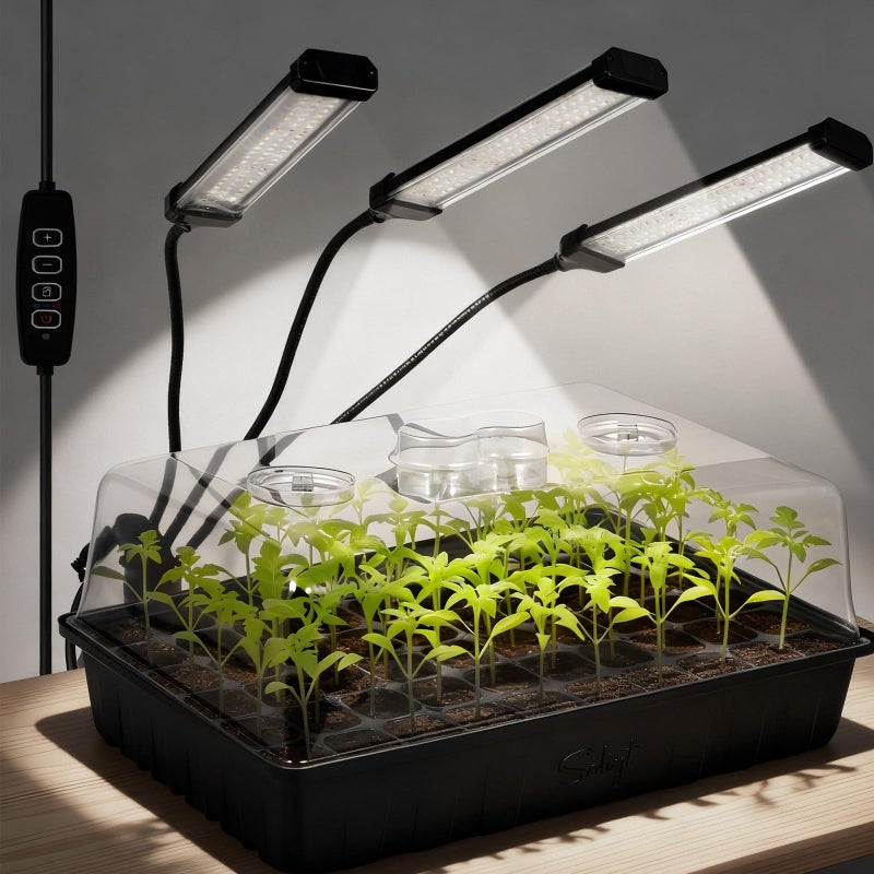 SOLIGT 60 Cell Seed Starter Trays with Grow Light, Seed Starter Kit with 4.3â€œ Higher Humidity Domes, Full Spectrum Seedling Light with 8/12/18H Timer for Seed Starting, Seedling Growing - Image 1