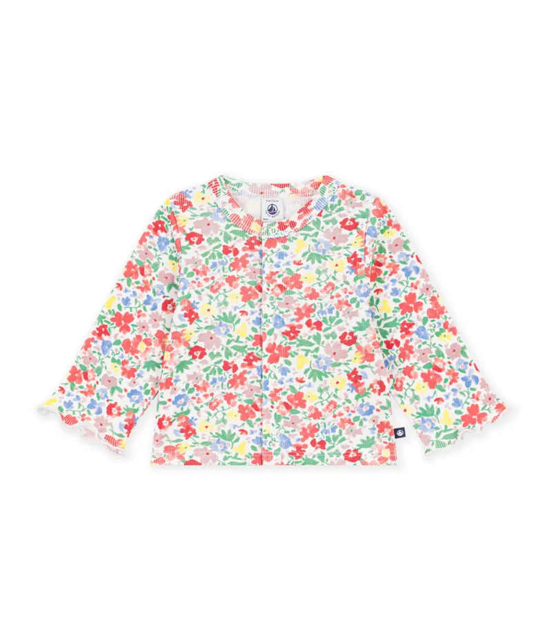 Petit Bateau Babies' Floral-Print Cotton Cardigan