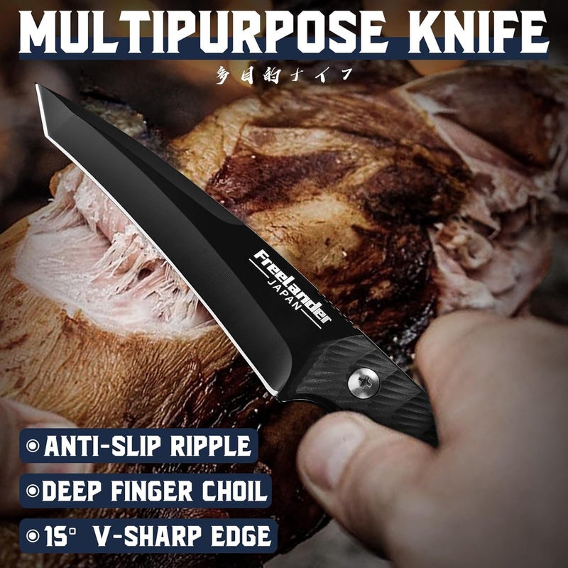 Freelander 3PCS Butcher Knife Set for Meat Cutting, Sharp Chef Knife Set Dishwasher Safe with Roll Bag, Full Tang BBQ Knifes with Leather Sheath, Christmas Gifts for Men Women - Image 5
