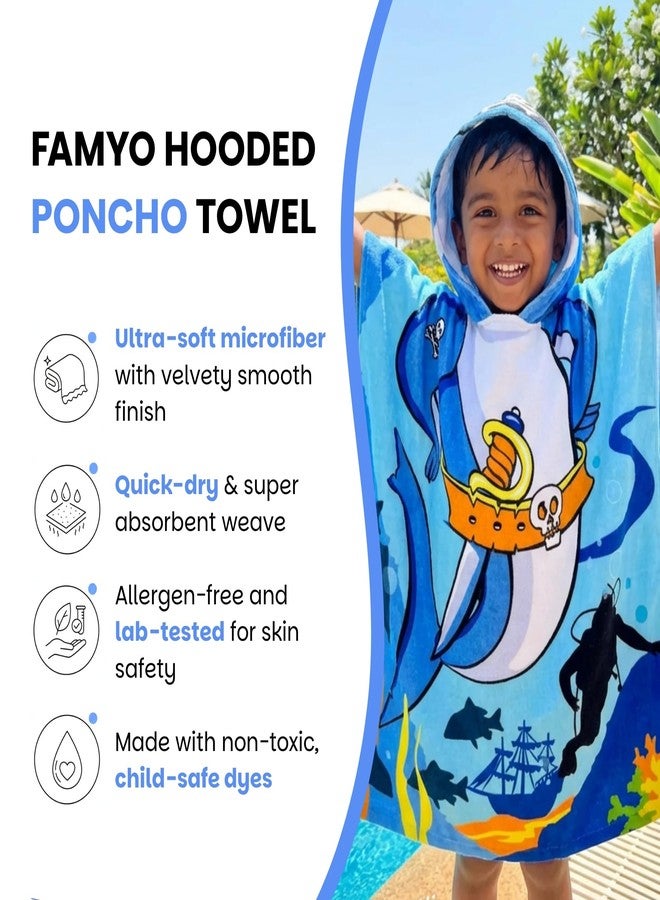 Famyo® Poncho Towel for Kids | Hooded Micro-Fiber Bath Towels | 60 x 60cm Toddler Pool Towel for Boys & Girls, 1-7 Years (Blue Pirate) - Image 2