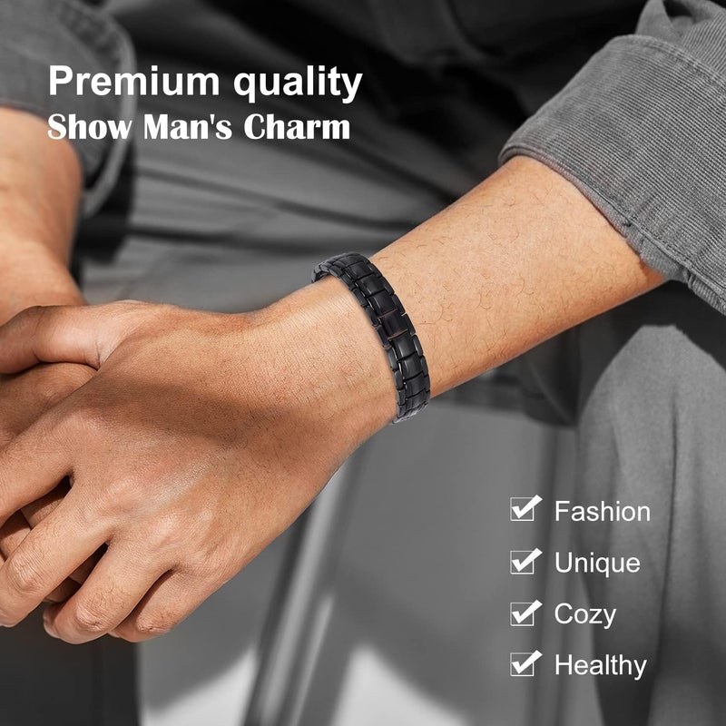 JEROOT Magnetic Bracelets for Men, Pure Titanium Double Row Strong Magnets(3500Gauss Per Magnet) Bracelet, Men's Bracelet with Adjustment Tool & Jewelry Gift Box (Black) - Image 5
