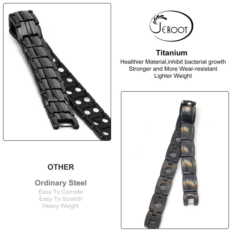 JEROOT Magnetic Bracelets for Men, Pure Titanium Double Row Strong Magnets(3500Gauss Per Magnet) Bracelet, Men's Bracelet with Adjustment Tool & Jewelry Gift Box (Black) - Image 2