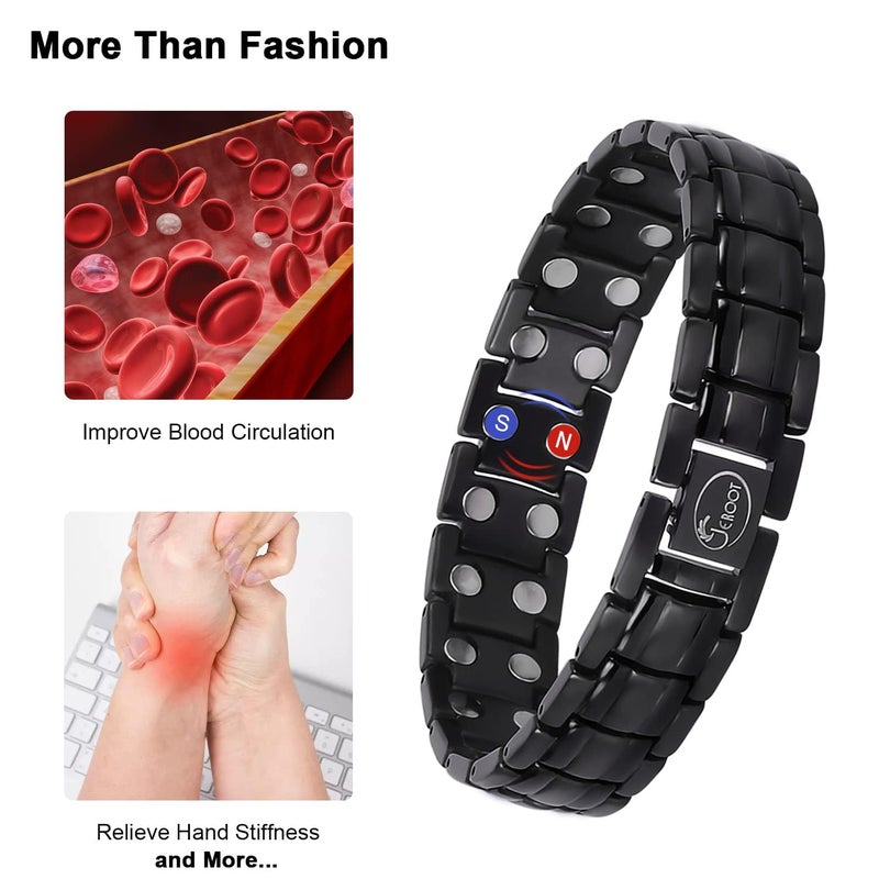 JEROOT Magnetic Bracelets for Men, Pure Titanium Double Row Strong Magnets(3500Gauss Per Magnet) Bracelet, Men's Bracelet with Adjustment Tool & Jewelry Gift Box (Black) - Image 3