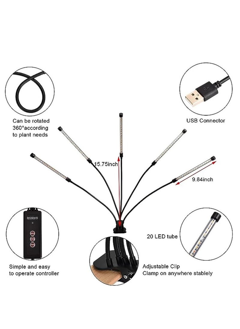 Grow Lights for Indoor Plants, 50W 100 LEDs Grow Light for Seed Starting with Full Spectrum, Clip Plant Lights with Flexible Gooseneck，3/6/12H Timer, 5 Dimmable Levels, 3 Switch Modes