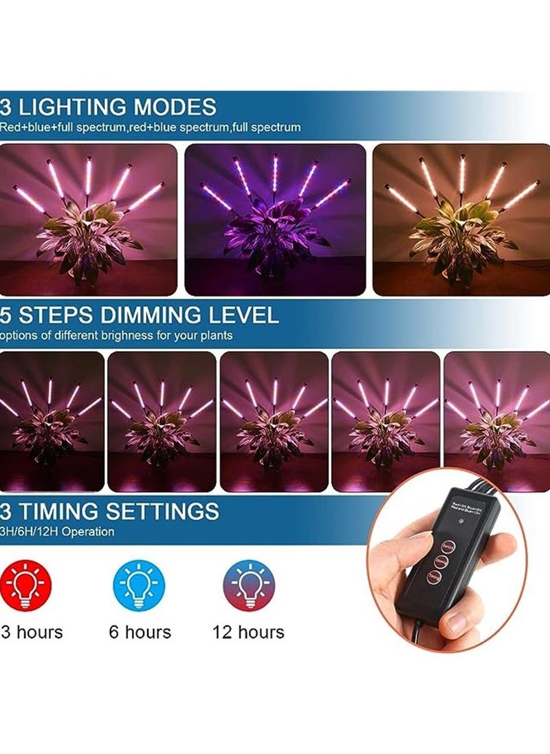 Grow Lights for Indoor Plants, 50W 100 LEDs Grow Light for Seed Starting with Full Spectrum, Clip Plant Lights with Flexible Gooseneck，3/6/12H Timer, 5 Dimmable Levels, 3 Switch Modes
