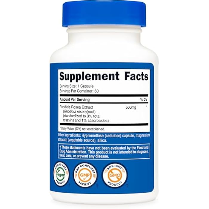 Nutricost Rhodiola Rosea 500mg, 60 Vegetarian Capsules - Gluten Free and Non-GMO Rhodiola Rosea Supplement - Image 5