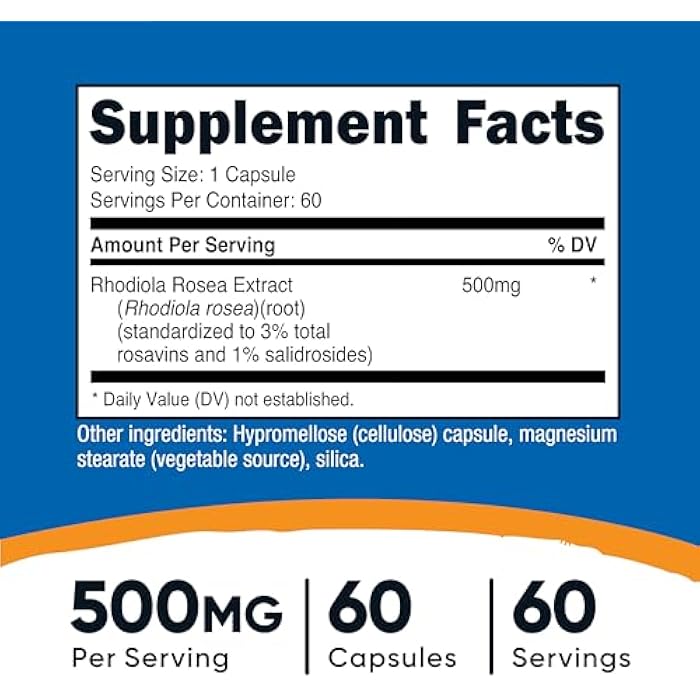 Nutricost Rhodiola Rosea 500mg, 60 Vegetarian Capsules - Gluten Free and Non-GMO Rhodiola Rosea Supplement - Image 2