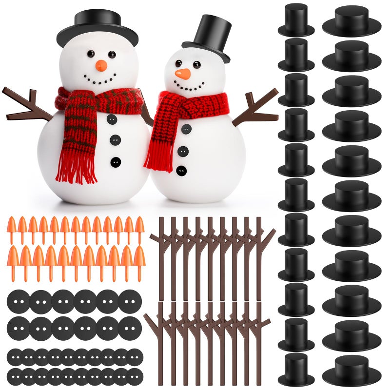 Outivity Snowman Kit for Crafts 200PCS Snowman Craft for Kids Snowman Decorating Kit Includes 120 Black Buttons 20 Tiny Top Hats 40 Tiny Hands 20 Mini Carrot Noses - Image 2