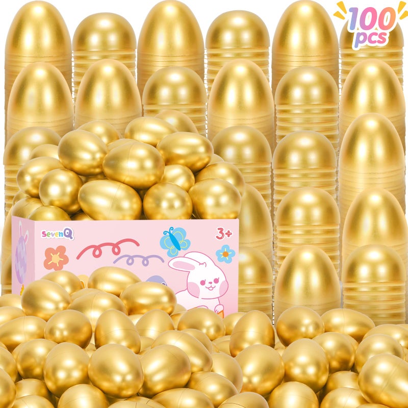 SevenQ Easter Eggs Empty 100Pcs Fillable Plastic Golden Eggs for Easter Basket Stuffers Fidget Toy Easter Gifts for Kids Party Favors Pinata Treasure Box Candy Goodie Bags Fillers Egg Hunt Essentials - Image 3