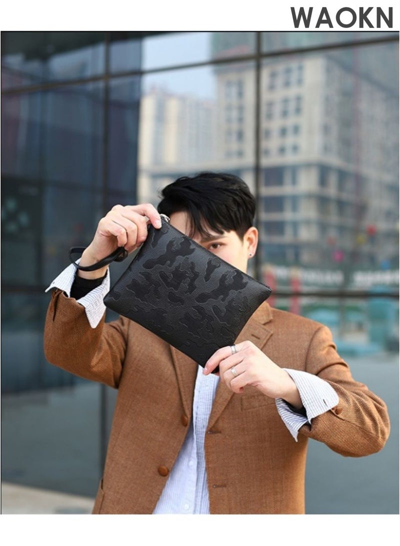 WAOKN Men's wallet, large capacity envelope wallet, designed with fashionable and versatile casual wallet, made of lightweight and waterproof leather material, printed with fashionable and trendy wallet, and detachable drawstring. - Image 4