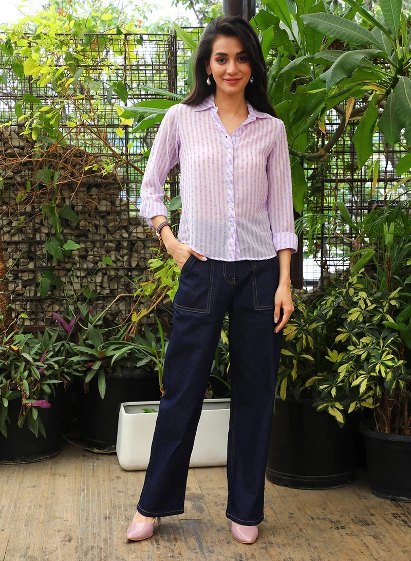 PINACOLADA Women's Lavender & Powder White Candy Striped Shirt Women's Lavender & Powder White Candy Striped Shirt for Women | Best Price UAE