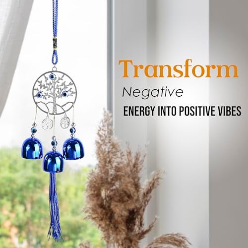 Hindcraft Wind Chimes for Living Room, Evil Eye Hanging - 3 Bells - Nazar Battu - Bells for Home Decoration - Wall Hangings - Evil Eye Hanging for Home Entrance - Door Hanging - Hanging Décor - Image 4