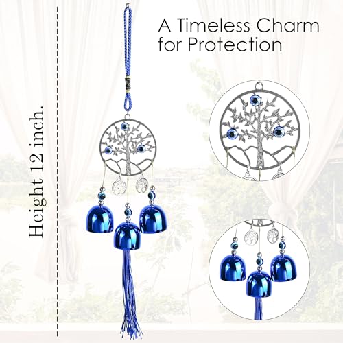 Hindcraft Wind Chimes for Living Room, Evil Eye Hanging - 3 Bells - Nazar Battu - Bells for Home Decoration - Wall Hangings - Evil Eye Hanging for Home Entrance - Door Hanging - Hanging Décor - Image 2