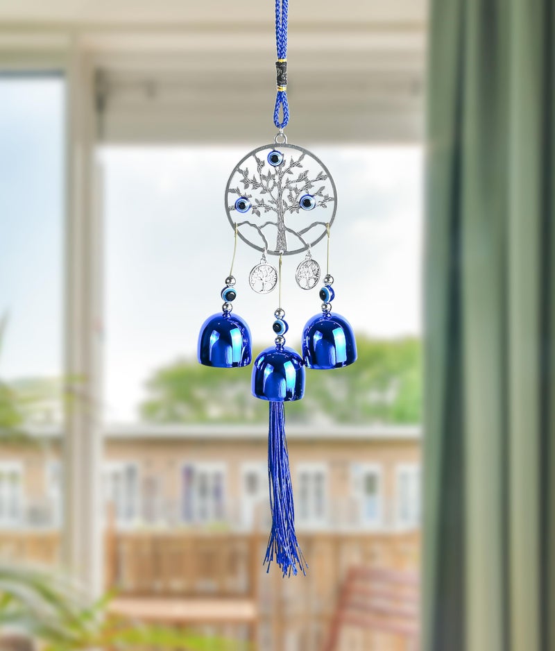 Hindcraft Wind Chimes for Living Room, Evil Eye Hanging - 3 Bells - Nazar Battu - Bells for Home Decoration - Wall Hangings - Evil Eye Hanging for Home Entrance - Door Hanging - Hanging Décor - Image 1