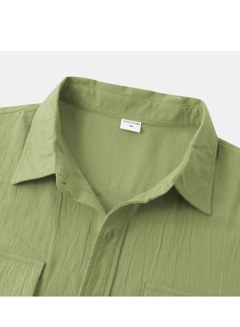 Summer new men's short-sleeved shirts men's casual shirts solid color half-sleeved tops  - Image 3