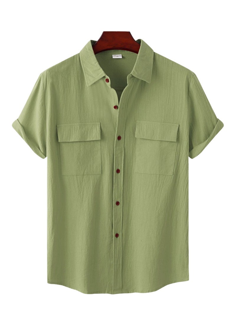 Summer new men's short-sleeved shirts men's casual shirts solid color half-sleeved tops  - Image 1