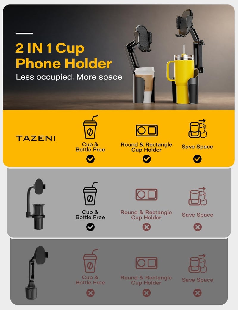 TAZENI Cup Holder Phone Holder for Car Bottle Friendly Cup Phone Holder for Car High Adjustable Mobile Phone Cup Holder Expander for Car Easy to Install & Sturdy & - Image 1