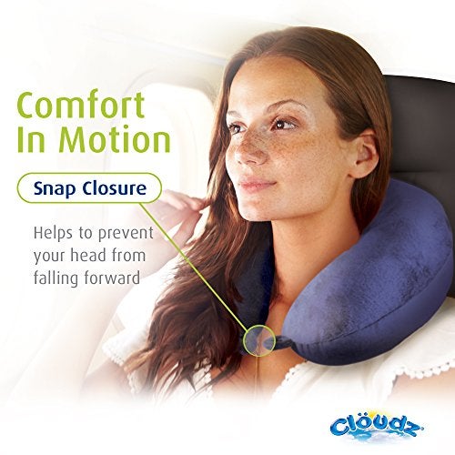 Cloudz Dual Comfort Microbead Airplane Travel Neck Pillow. Super Soft Cozy Plush Fabric on One Side, Cool Relaxing Spandex on The Other! Customize Your Comfort and Support at Home or On The Go!- Blue - Image 4
