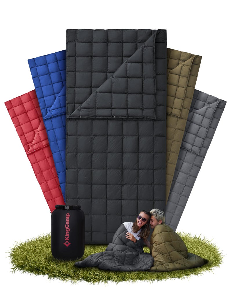 KingCamp Ultralight Travel Blanket, Warm Outdoor Blanket, Windproof Camping Blanket, Water-Repellent, Compact, Small Pack Size for Travel, Picnic, Travel, Home, 213 × 203 cm, Black - Image 1