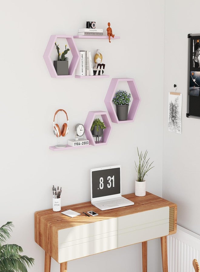 LUDORU Wooden Hexagon Floating Shelves Wall Mounted,Set of 6 Pine Hexagon Shelves Display for Photos,Plants,Rustic Honeycomb Shelves for Living Room,Bedroom,Bathroom, Kitchen, Office Decor, Pink - Image 5