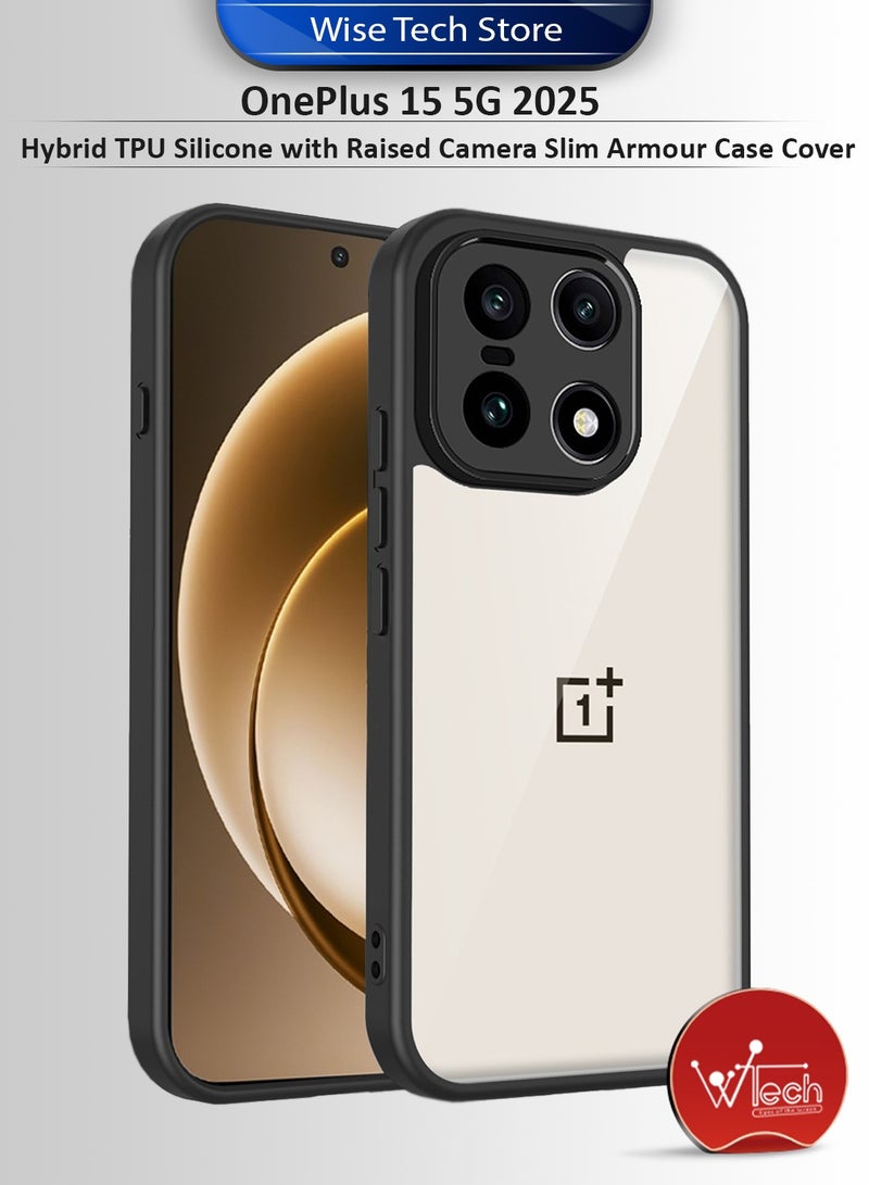 دبليو تيك غطاء حماية رفيع لهاتف OnePlus 15 5G 2025 مصنوع من سيليكون TPU هجين مع كاميرا بارزة (MCAPSA) - شفاف/أسود - Image 1