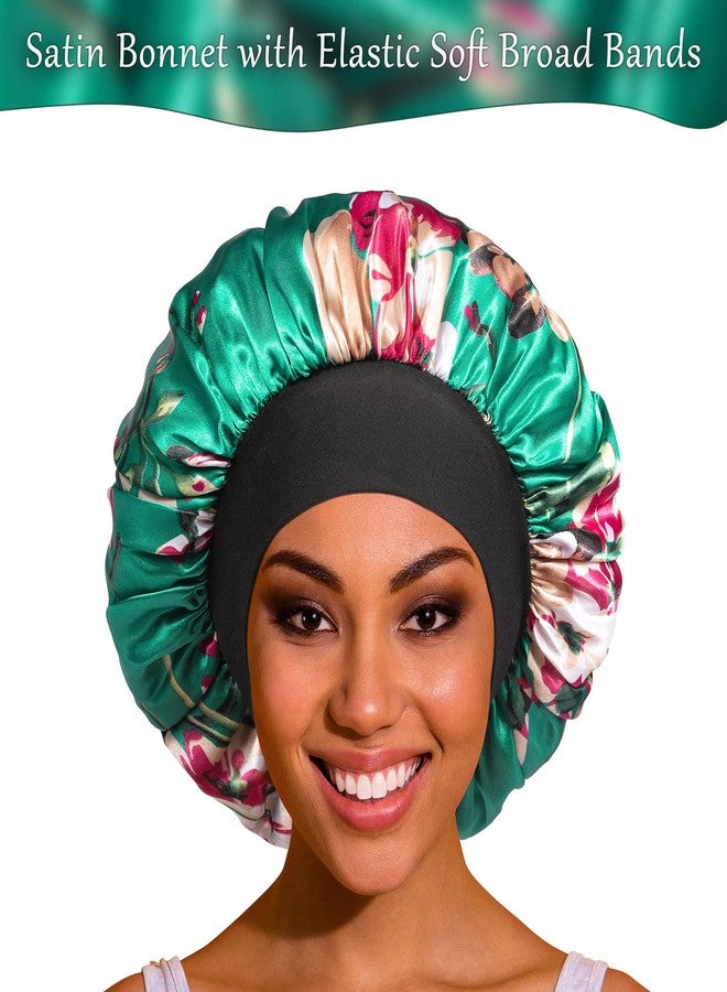 Roybens Satin Bonnet Silk Bonnet Hair Bonnet for Sleeping- 4 Pack Sleep Bonnets for Women with Wide Elastic Band for Curly Hair Braids - Image 2