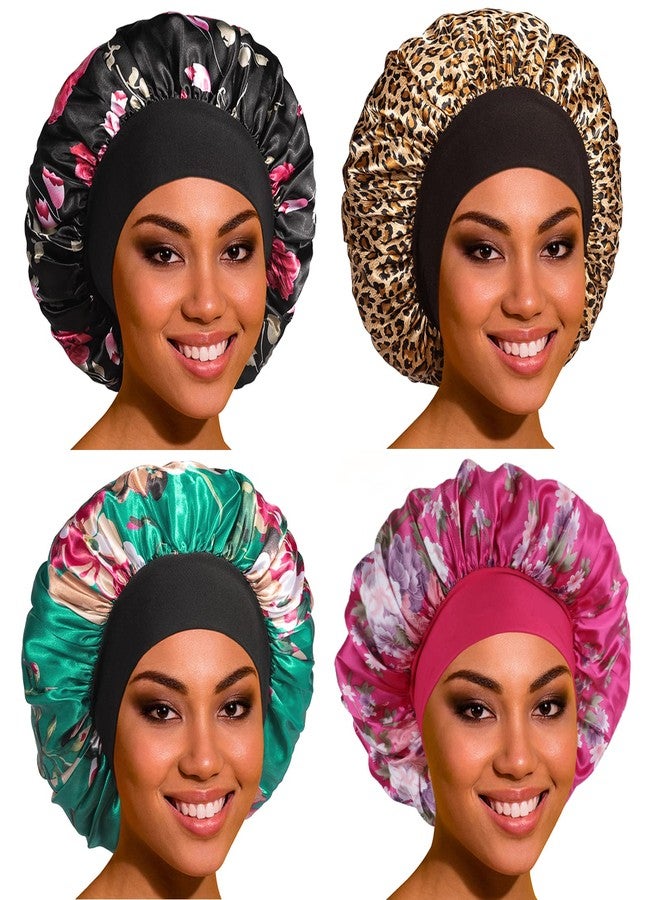 Roybens Satin Bonnet Silk Bonnet Hair Bonnet for Sleeping- 4 Pack Sleep Bonnets for Women with Wide Elastic Band for Curly Hair Braids - Image 1