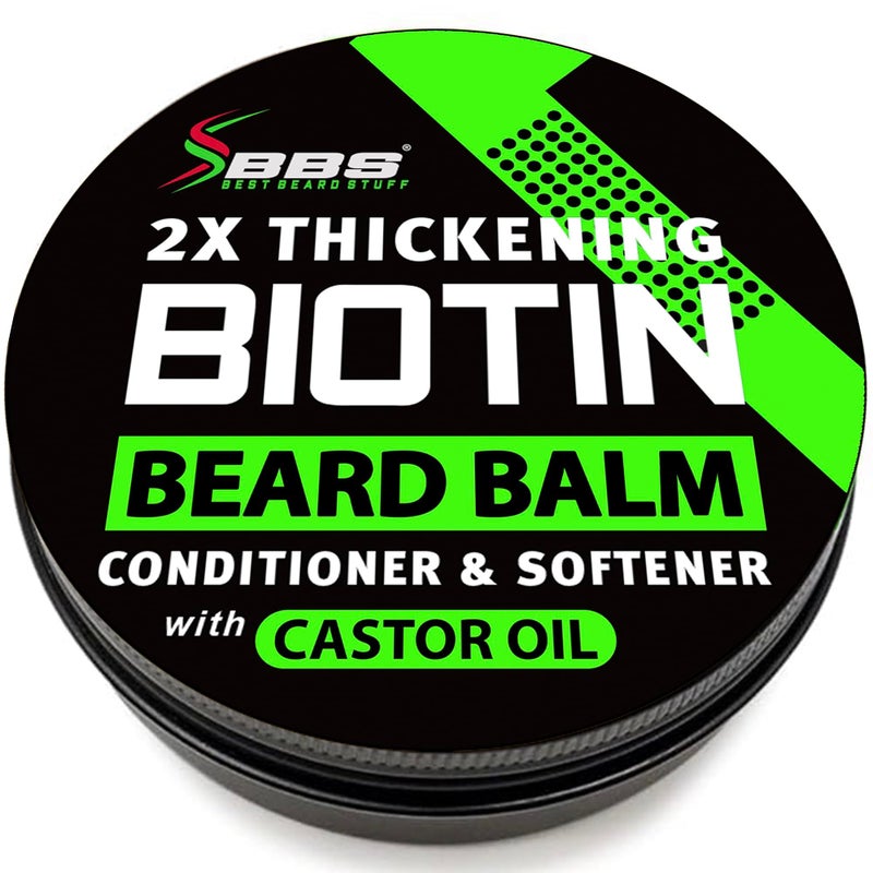 BBS BEST BEARD STUFF 2X Thickening BIOTIN Beard Balm for Men  Mustache Balm for Beard Growth with Meadowfoam  Castor Oil  Organic Mustache Wax for Men  Mens Leave In Conditioner  Formulated in America  XL Size