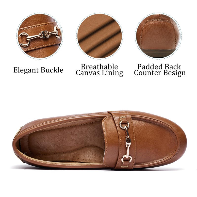 BGSTGUDS Women's Wide Loafers Shoes Cute Dressy Shoes Ladies Comfort Slip Ons Work Shoes, Brown, Size 9W - Image 4
