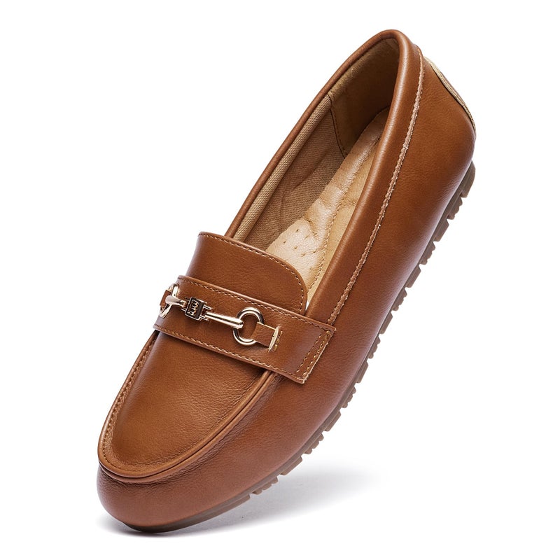 BGSTGUDS Women's Wide Loafers Shoes Cute Dressy Shoes Ladies Comfort Slip Ons Work Shoes, Brown, Size 9W - Image 1