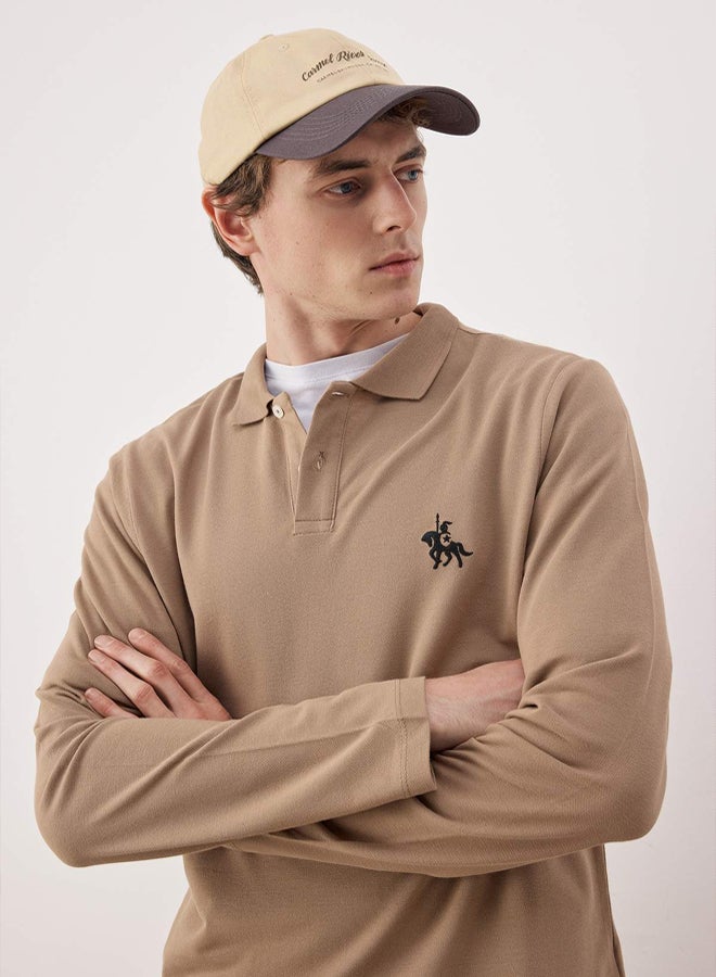 trendyol Mink 100% Cotton Slim/Fitted Long Sleeve Horse Embroidered Polo Neck TShirt - Image 2