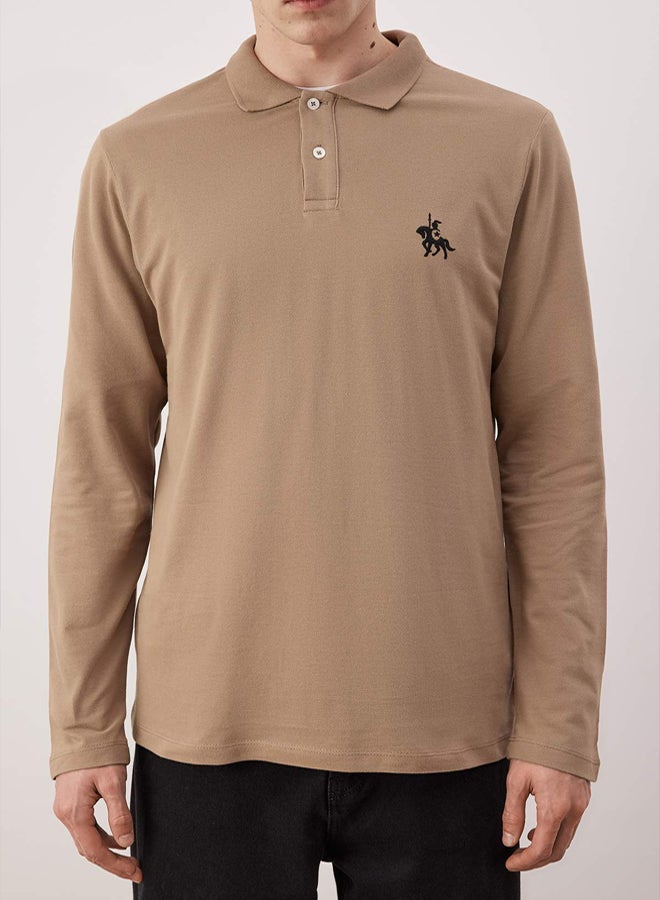 trendyol Mink 100% Cotton Slim/Fitted Long Sleeve Horse Embroidered Polo Neck TShirt - Image 3