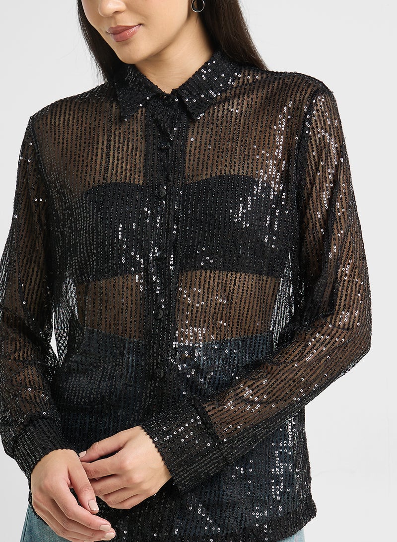 Ginger Sequin Embellished Button Down Shirt  - Image 3