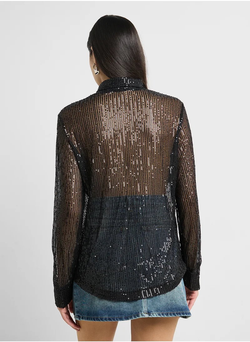 جينجر Sequin Embellished Button Down Shirt